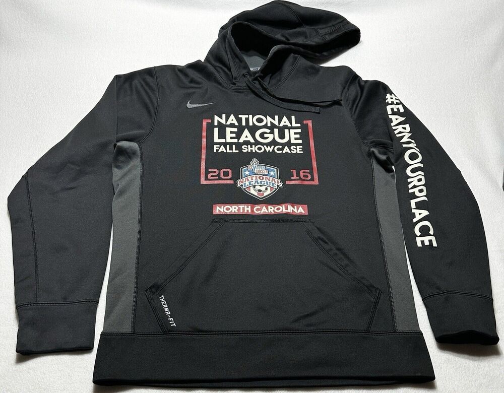 Nike US Youth Soccer National League Hoodie Mens Small Black Therma Fit Pullover